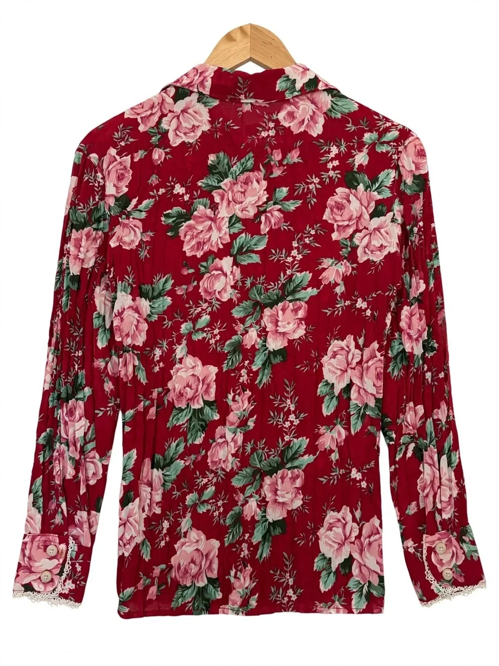 Vintage Y2K Guess Red Floral Button-Down Blouse with Pink Roses